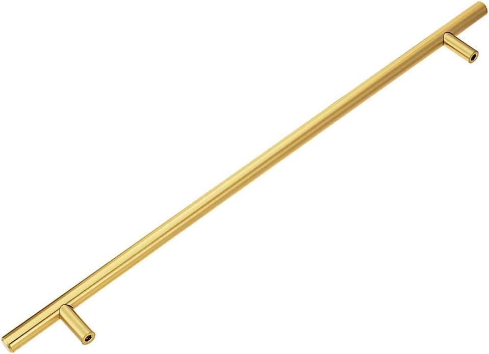 LIZAVO 701-320BB Brushed Brass Modern Gold Cabinet Pulls Long Solid Euro Style T Bar Kitchen Cabinet Handles- 12-5/8" (320mm) Hole Centers- 5 Pack
