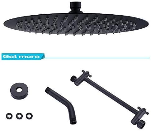 XFHome 12" Round Rain Showerhead with Extension Arm Large Stainless Steel High Pressure Shower Head, Ultra Thin Rainfall Bath Shower with Silicone Nozzle Easy to Clean and Install, Black