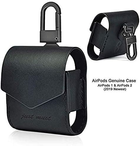 AirPods Genuine Leather Case,Just Must AirPods Case Cove with Shockproof Airpods Accessories Portable & Compatible with Apple AirPods 1 & AirPods 2(2019 Newest)