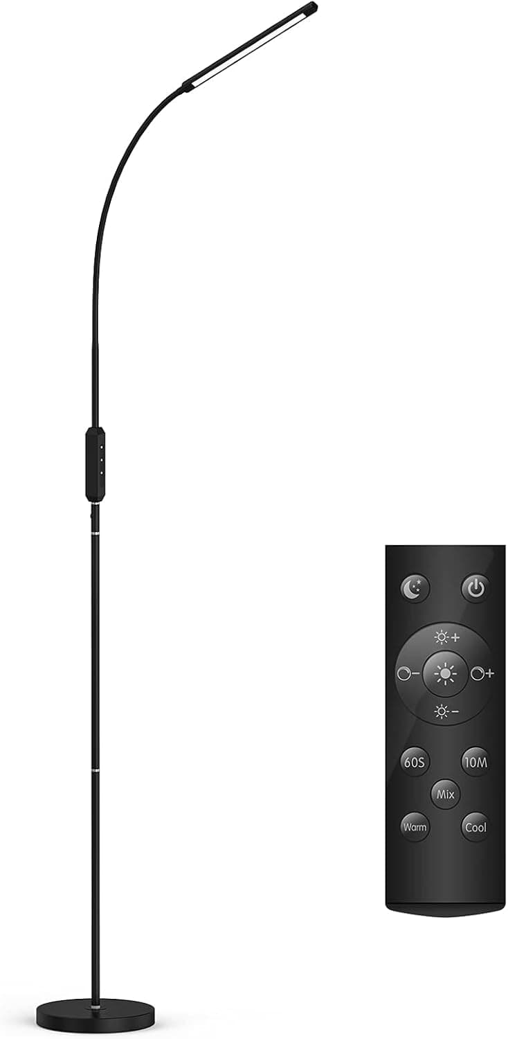 TANOSEE LED Floor Lamp for Living Room, Bedroom, Adjustable Standing Lamp with Remote and Touch Control, 5 Brightness Levels & 5 Colors Temperatures, Dimmable Black LED Floor Light for Office Reading