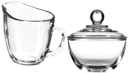 Anchor Hocking Presence Creamer and Sugar Set Includes Glass Creamer Dispenser Pitcher and Glass Sugar Bowl with Lid - Bundle of 2