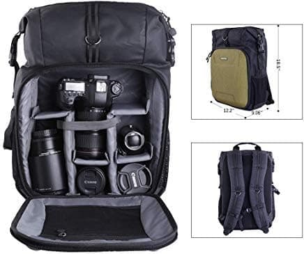 PROWELL Camera Backpack Professional DSLR SLR Bag Gadget Bag for Cameras,Lens,15" Laptop Tablet and Accessories with Rain Cover, Green Black