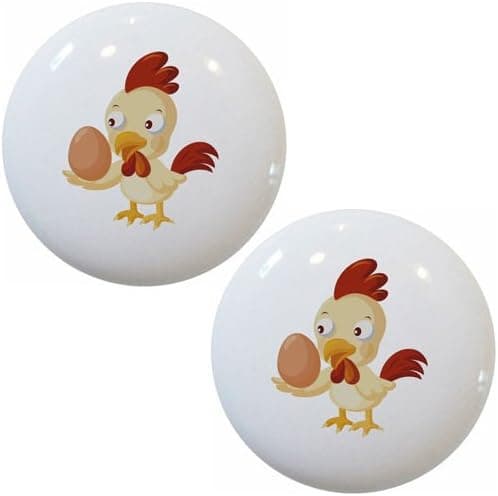 Set of 2 Chicken Egg Ceramic Cabinet Drawer Knobs