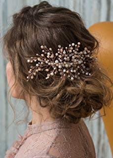 Kercisbeauty Wedding Bridal Bridesmaid Pink Champagne Pearl Beads Rose Gold Hair Comb Updo Hair Accessory Prom Headpiece