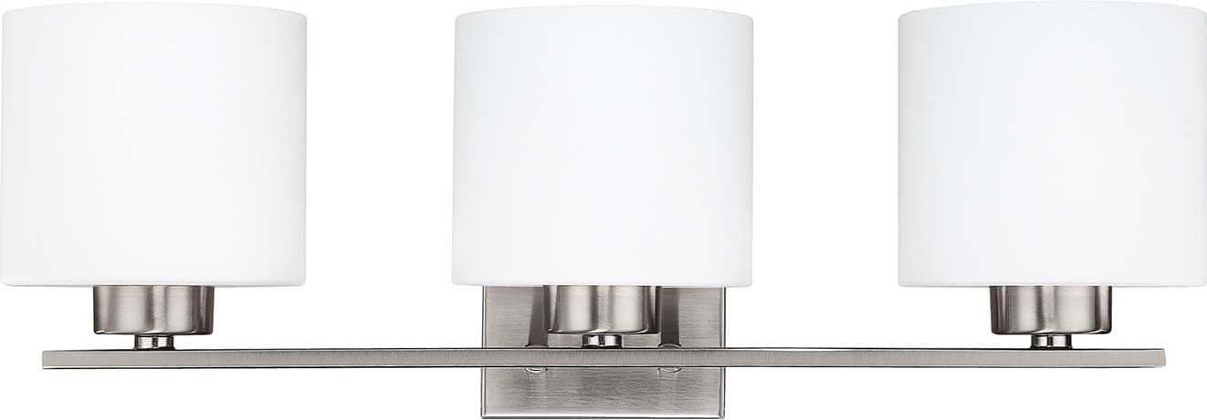 Capital Lighting 8493BN-103 Steele Soft White Glass Bath Vanity Wall Mount, 3-Light 225 Total Watts, 8" H x 23" W, Brushed Nickel