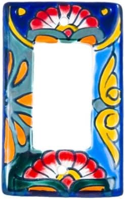 Switch Plate #3 Mexican Talavera Ceramic (green base) - MCG