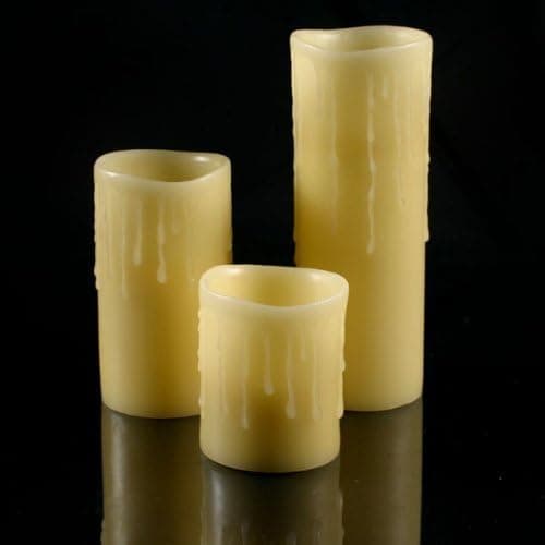 Set of Three Real Wax LED Pillar Candles, Each with Timers (4", 6" and 9" Tall)