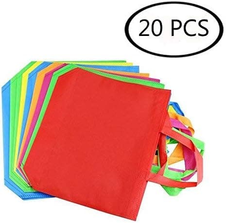20 Pack 13"Party Gift Tote Bags, Polyester Non-Woven Material, Assorted Rainbow Colors Blank Bags with Handles For Kids Birthday Favors, Snacks, Craft, Delivery Bag