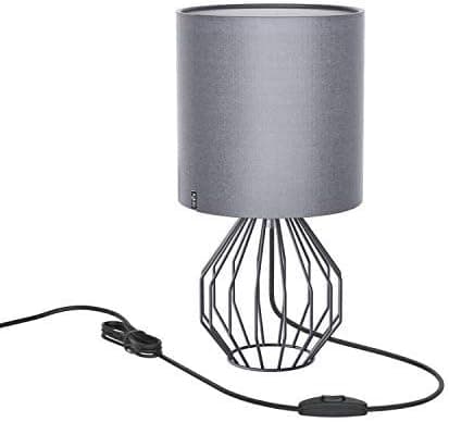Aglaia Desk Lamp, Nightstand Lamp, Bedside Minimalist Fabric Table Lamp, Modern Silver Chrome Metal Basket Cage Style with a Silver Gray Fabric Shade and 4W LED Bulb [Warm White]