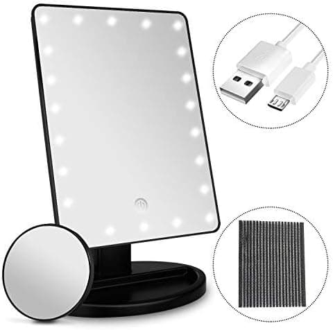 UHIBROS Lighted Makeup Mirror Touch Sensor Led Light Diming Detachable Cosmetic Mirror 10X Magnification Organizer Base Battery/USB Chargeable (Large)