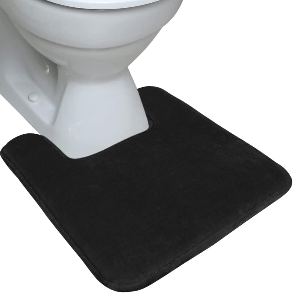 Gorilla Grip Thick Memory Foam Bathroom Rug for Toilet Base, Soft Absorbent Velvet Topside Floor Mats, Square Shape Contour Mat, Machine Wash, Cushioned Luxury Rugs for Bath Room, 22.5x19.5, Black