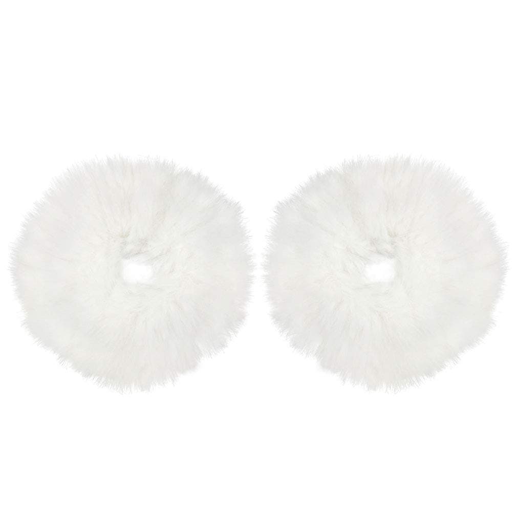 2pcs Pack Furry Faux Rabbit Fur Hair Scrunchies Artificial Fur Hair Bobbles Elastic Hair Band Rope Wristband Ponytail Accessories White