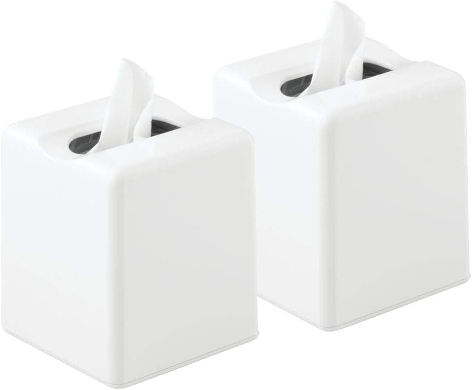 mDesign Modern Square Plastic Paper Facial Tissue Box Cover Holder for Bathroom Vanity Countertops, Bedroom Dressers, Night Stands, Desks and Tables - 2 Pack - White