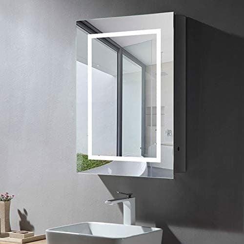 24" x 32" LED Lighted Bathroom Medicine Cabinet, Illuminated Wall Mount Aluminum Mirror Cabinet with Infrared Sensor, 1 Door (E-NS168-G)