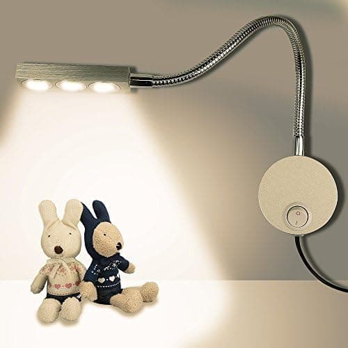 Plug Wired Flexible 3X 1W 85-265V Aluminum Gooseneck Led Wall Mount Light Sconce Lamp Lighting with Switch for Bedroom Reading & Multi-Purpose Lighting (Warm White Lighting)