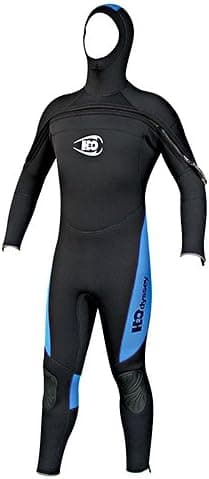Men's 7mm Wetsuit with Hood, Blue on Black, ML