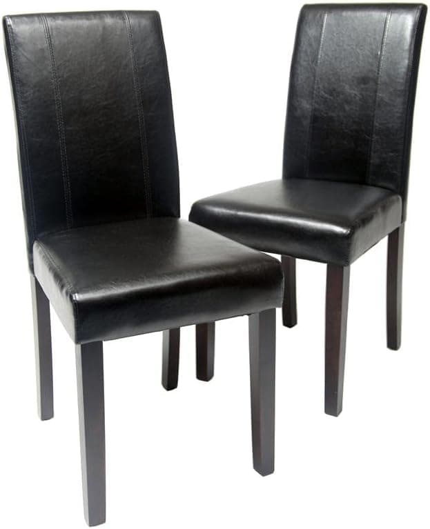 Roundhill Furniture Urban Style Solid Wood Leatherette Padded Parson Chair, Black, Set of 2