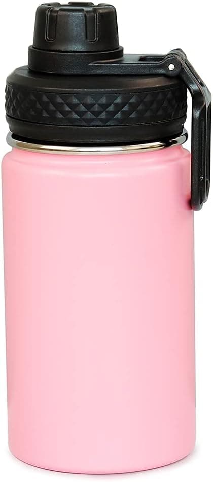 Colorful PoPo 12 oz Kids Stainless Steel Water Bottle, Double Wall Vacuum Insulated Tumbler Thermoses with Wide Mouth Leakproof Spout Lid (Pink)
