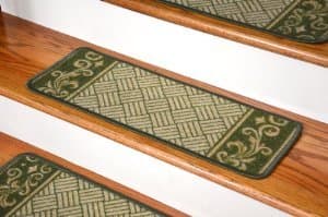 Dean Washable Non-Skid Carpet Stair Treads - Dark Spring Green Scroll Border (Set of 13)