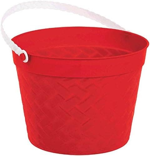 amscan Egg-stra Special Easter Party Weave Design Bucket Favor, Red, 6" x 8"