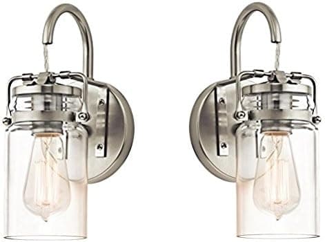 Kichler 45576NI Brinley 1-Light Wall Sconce and Clear Glass Shade, Finish (Brushed Nickel-2 Pack)