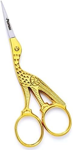 ProMax Embroidery Eye Brow Scissors-Brow Kit-Attractive Bird Styles, Stork Scissor, Straight Pointed Stainless Steel with Half Gold Plated (Design Scissor)-30-7070