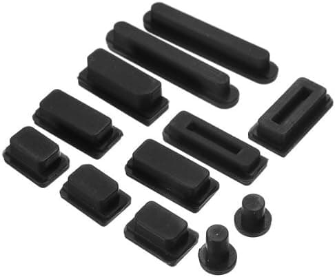 HQF 12-pieces Anti-dust Plug Cover - Silicone Data Port Dustproof Plug Stopper Cover for Apple Macbook Air 11" 13" Macbook Pro Retina 13" 15"(Black)
