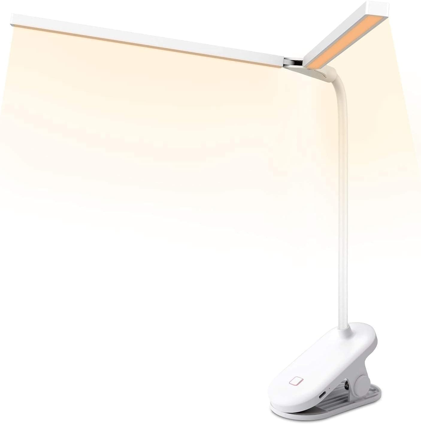 Dual Head Clamp LED Desk Lamp, 3000-6500K Adjustable 3 Color Modes, 48 Beads Stepless Dimming, 360° Flexible Gooseneck Clip Eye Protection Reading Light,USB Rechargeable Built-in Battery Table Light