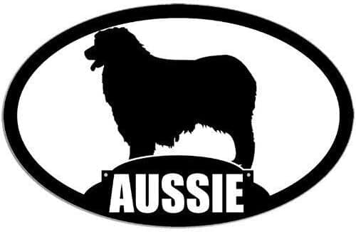 MAGNET 3x5 inch Oval Aussie Silhouette Sticker (Dog Breed Australian Shepherd) Magnetic vinyl bumper sticker sticks to any metal fridge, car, signs