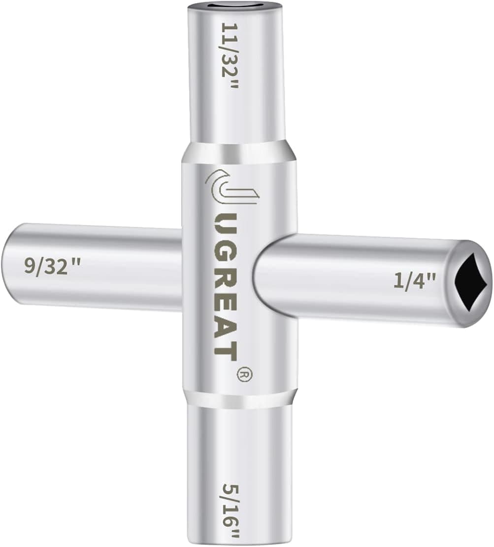 JUGREAT Water Key,4 Way Sillcock Key,Steel Sillcock Wrench Silver Water Utility Key, For Faucet, Spigots,Valves,Hose Bib,1Pack