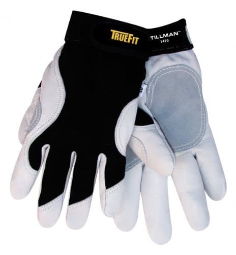 TrueFit™ Top Grain Goatskin With Rough Side Out Double Palm And Thumb, Black Spandex Back, Performance Gloves With Hook & Loop Closure