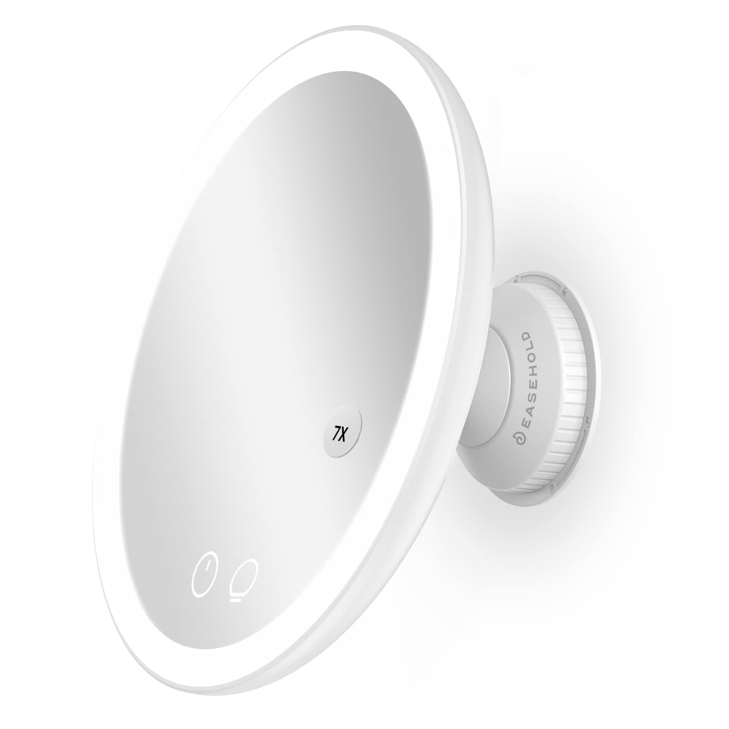 EASEHOLD Magnifying Makeup Mirror with 3 Color Light, Rechargeable Vanity Mirror with Suction Cup and Wall Mounted, 7X Magnification, Touch Control, 360 Rotation, Illuminated Portable Cosmetic Mirror