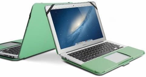 MacBook Air 13 Sleeve, GMYLE(R) Folio Case Cover for MacBook Air 13 inch - Turquoise Blue PU Leather Premium Quality with Microfiber Clip on Sleeve FILP Case Cover
