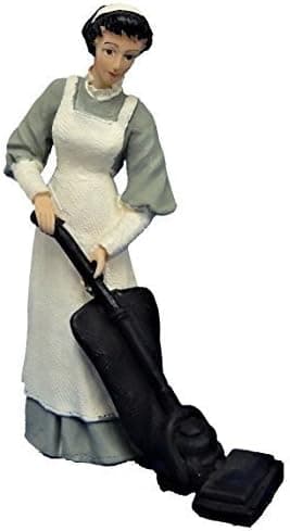 Melody Jane Dollhouse People Victorian Maid in Grey Hoovering Resin Figure