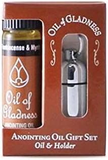 Oil of Gladness Gift Set Oil Holder with 1/4 oz Frankincense & Myrrh Oil, Silvertone