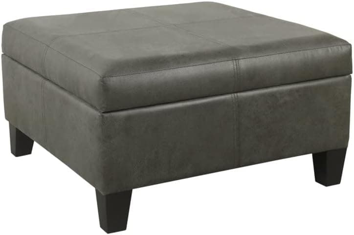 Homepop Home Decor |K2380-E903| Luxury Large Faux Leather Square Storage Ottoman | Ottoman with Storage for Living Room & Bedroom, Gray