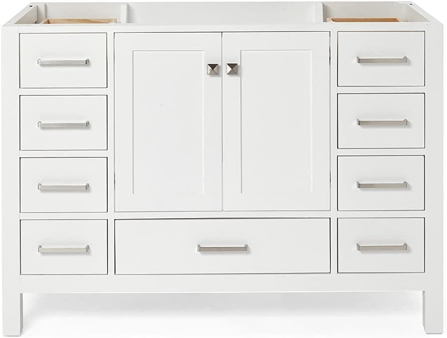 DKB Beckford Series 48" Inch Bathroom Base Cabinet in White | Center Sink Configuration | 2 Soft Closing Doors | 9 Full Extension Dovetail Drawers