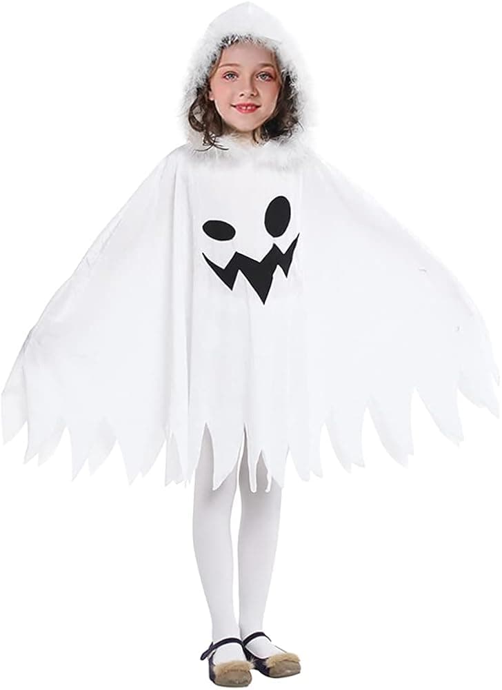 Gomukot Kid Halloween Costumes White Ghost Cloak Costumes Scary Party Dress Up for Toddlers (3-4 Years)
