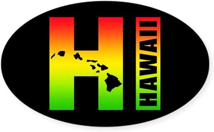 CafePress Hawaii HI Rasta Surfer Colors Sticker Oval Bumper Sticker, Euro Oval Car Decal