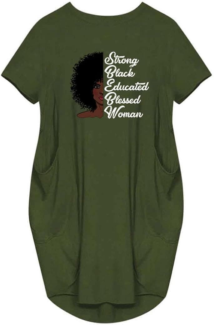 WbJetr Women's Long Sleeve Pocket Dress Black Woman Afro Brave Blessed Tunic Tops