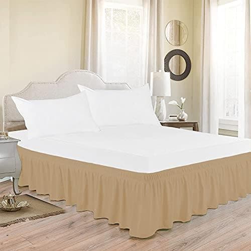 MammaYo Wrap Around Dust Ruffled Bed Skirt 10" Inch Tailored Drop Fade Resistant Brushed Microfiber Bed Skirt - Twin/Twin XL | Beige