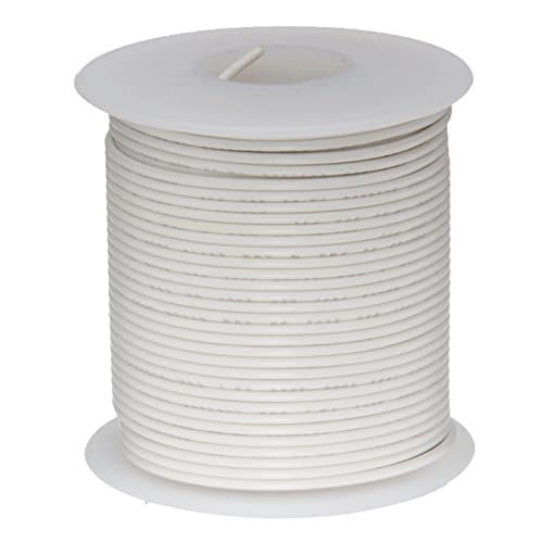 Remington Industries 22PTFESTRWHI25 22 AWG Gauge Stranded Hook Up Wire, 25 feet Length, White, 0.0253 Diameter, PTFE, 600 Volts