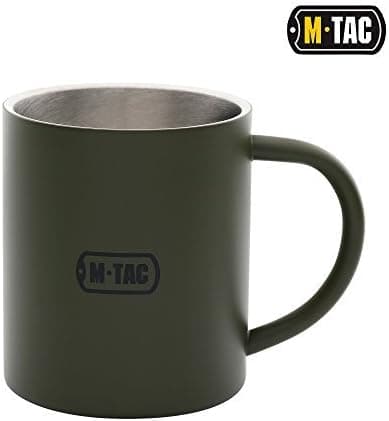 M-Tac Coffee Mug Stainless Steel Military Travel Cup with Handle 8 Oz Olive