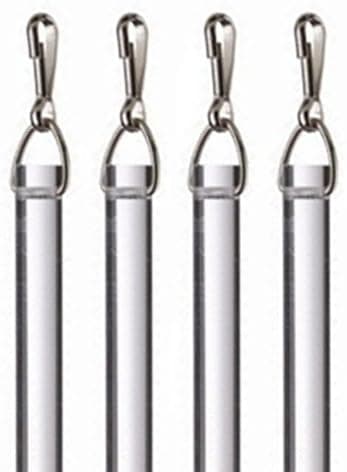 24" Heavy Duty Clear Acrylic Drapery Baton Curtain Wands 1/2" Thick with Stainless Steel Snap Hooks (4-Pack)