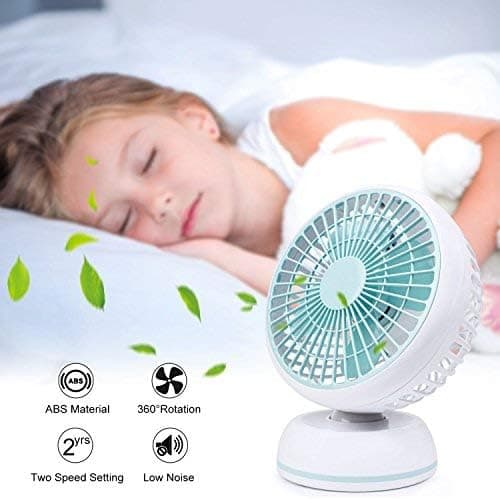 USB Desk Fan, Quiet 7 Inch Fans with 3.2 FT Retractable USB Cable, 360 Degree Rotation, 2 Speed Setting for Office Home Outdoor (Baby Blue)