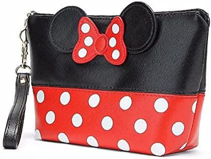 HORNO Cute Portable Cosmetic bag,Leather Travel Makeup Handbag with Zipper for Women Girls (Black)