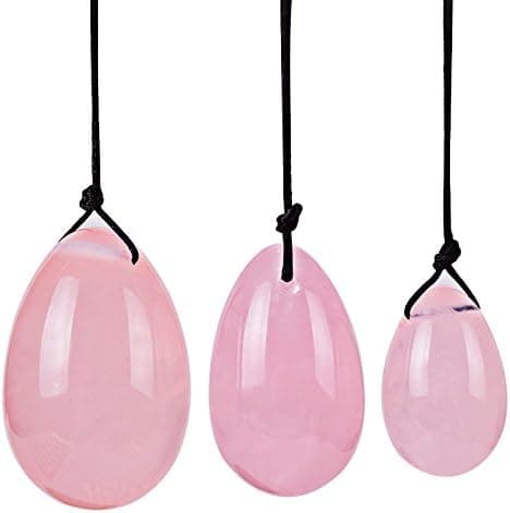 Jeoxi Set of 3 Y-O-N-I Eggs, Natural Rose Quartz Y-O-N-I Jade Eggs Women Exercise Balls Semi-Precious Eggs Gifts Pouch Bag