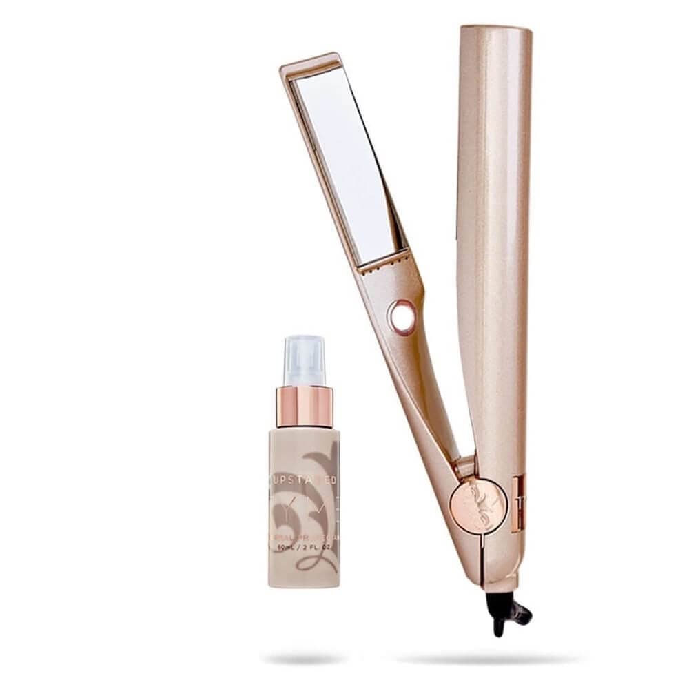 TYME Iron Pro 2-in-1 Hair Curler and Straightener Styling Tool with Auto Shutoff 5 Temperature Settings, and Titanium Plates with TYME 2oz Thermal Protectant