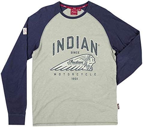 Indian Motorcycle Men's Long-Sleeve Raglan T-Shirt with Headdress Logo, Gray/Charcoal - M