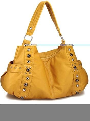 Yellow Purse Shoulder Bag Soft Faux Leather Stonewashed Handbag